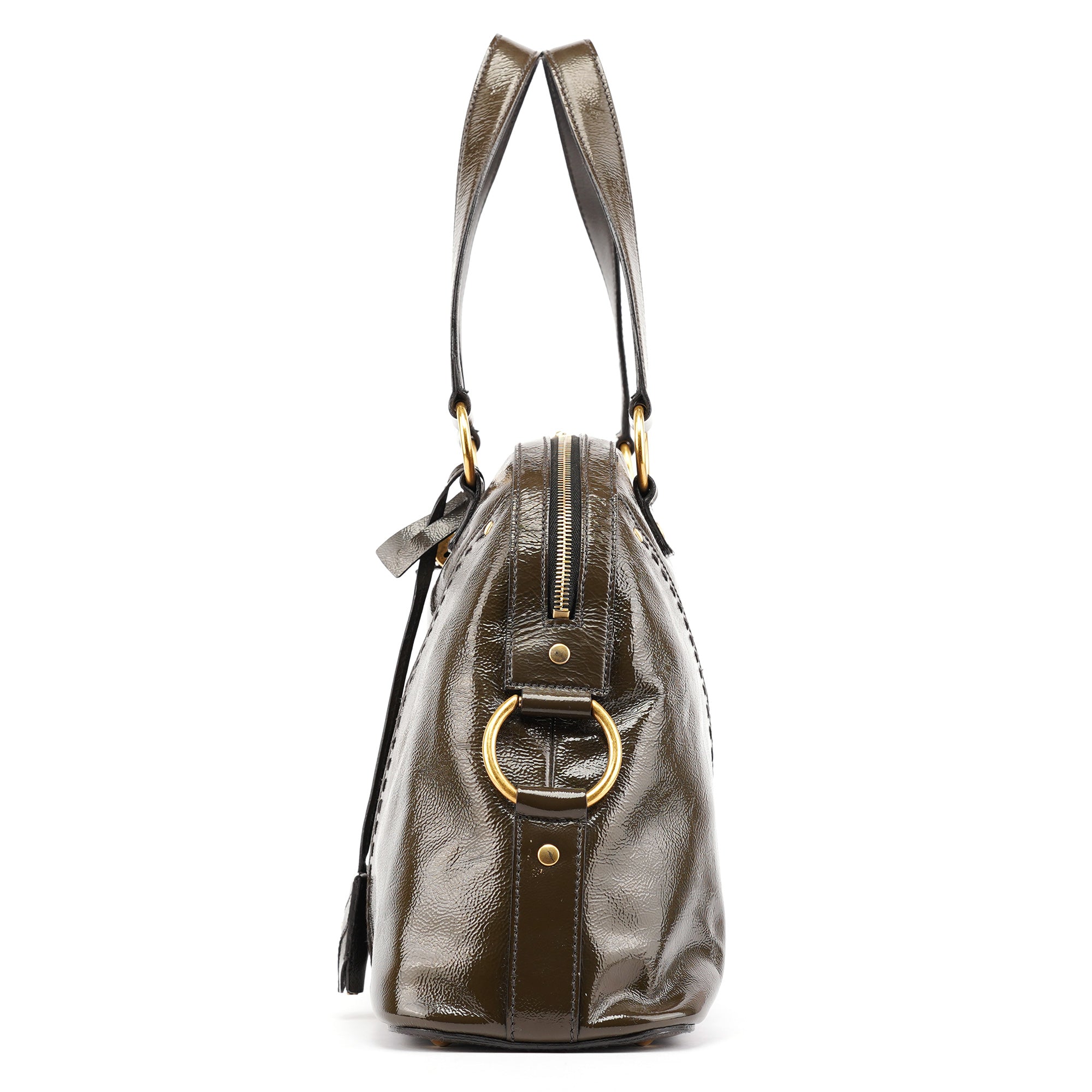 Yves Saint Laurent Olive Green Patent Leather Muse Bag