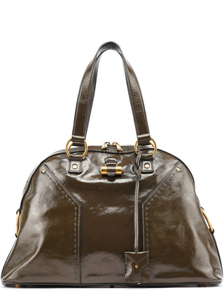 Yves Saint Laurent Olive Green Patent Leather Muse Bag