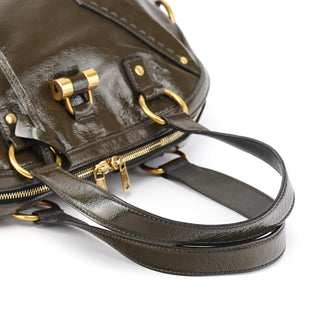Yves Saint Laurent Olive Green Patent Leather Muse Tote Bag