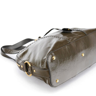 Yves Saint Laurent Olive Green Patent Leather Muse Tote Bag