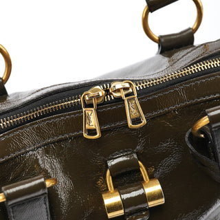 Yves Saint Laurent Olive Green Patent Leather Muse Tote Bag