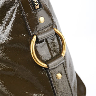 Yves Saint Laurent Olive Green Patent Leather Muse Tote Bag