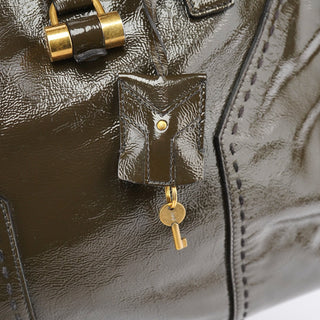 Yves Saint Laurent Olive Green Patent Leather Muse Tote Bag