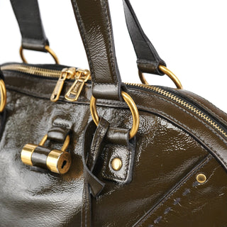 Yves Saint Laurent Olive Green Patent Leather Muse Tote Bag