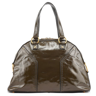 Yves Saint Laurent Olive Green Patent Leather Muse Tote Bag