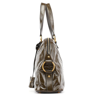 Yves Saint Laurent Olive Green Patent Leather Muse Tote Bag