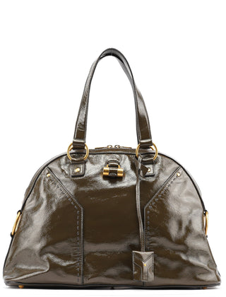 Yves Saint Laurent Olive Green Patent Leather Muse Tote Bag