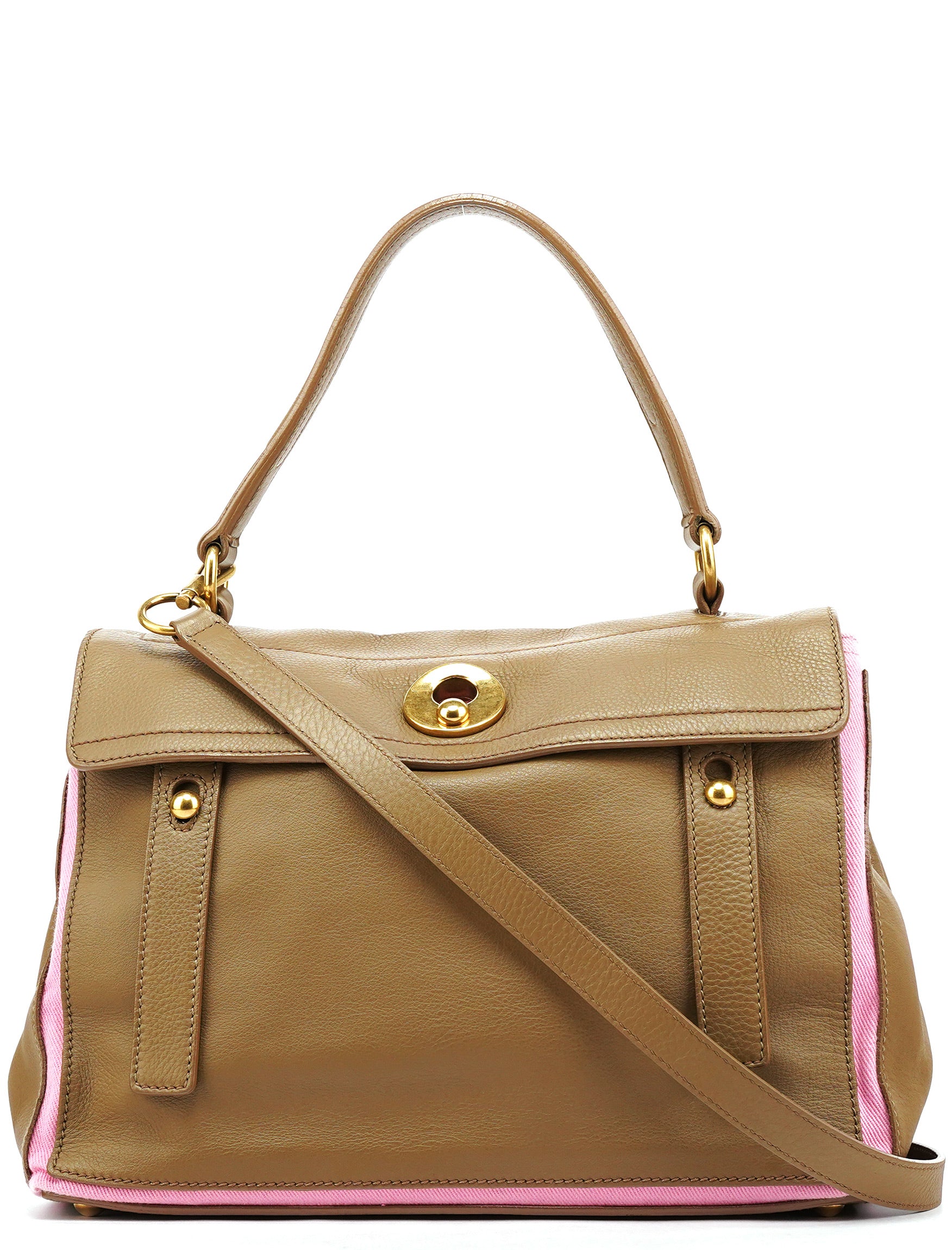 Yves Saint Laurent Muse Two 2-Way Tasche aus Leder in Oliv und Rosa