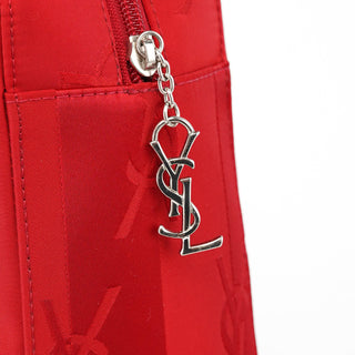 Yves Saint Laurent Red Satin YSL Monogram Tote Bag