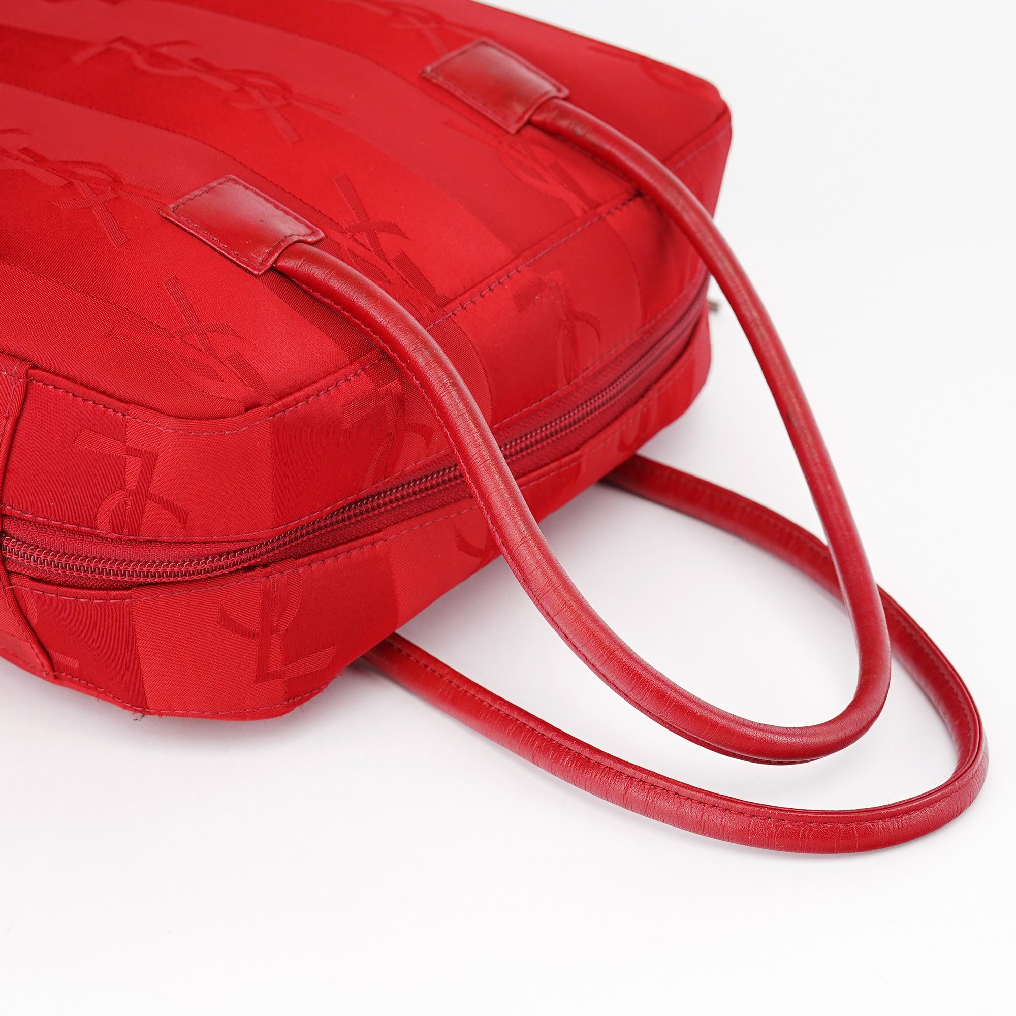 Yves Saint Laurent Red Satin YSL Monogram Tote Bag