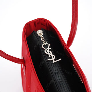 Yves Saint Laurent Red YSL Satin Leather Tote Bag