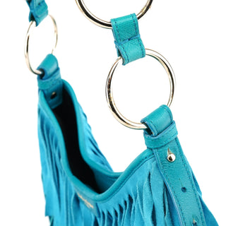 Yves Saint Laurent Turquoise Leather Suede Fringe Shoulder Bag