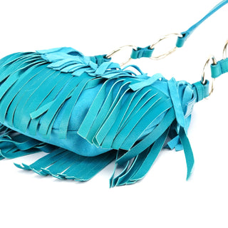 Yves Saint Laurent Turquoise Leather Suede Fringe Shoulder Bag