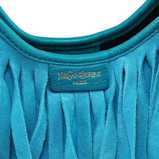 Yves Saint Laurent Turquoise Leather Suede Fringe Shoulder Bag