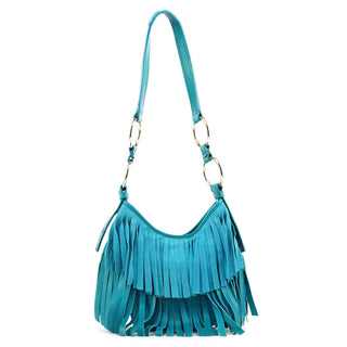 Yves Saint Laurent Turquoise Leather Suede Fringe Shoulder Bag