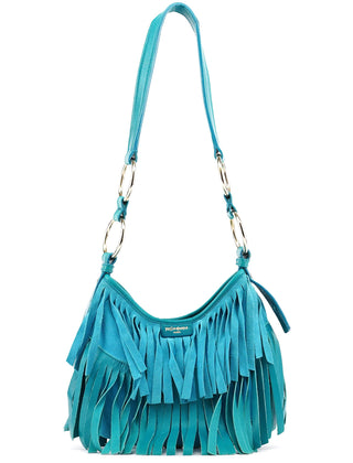 Yves Saint Laurent Turquoise Leather Suede Fringe Shoulder Bag